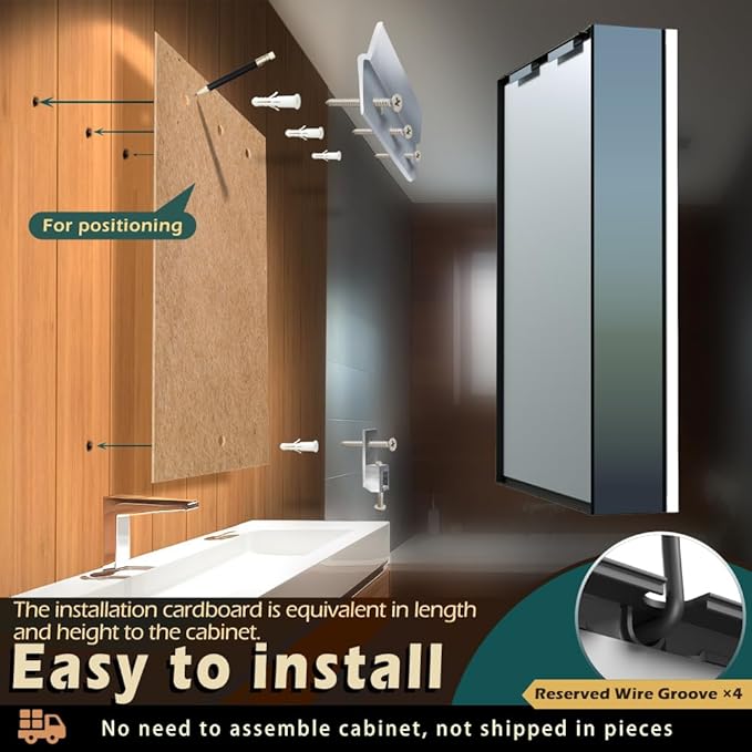 KWW LED Lighted Bathroom Medicine Cabinet with Sockets & USBs, Dimmable, 3 Color Light Makeup Mirror, Easy to Install, Wall Mounted Cabinet (Left hinge-20 * 28)