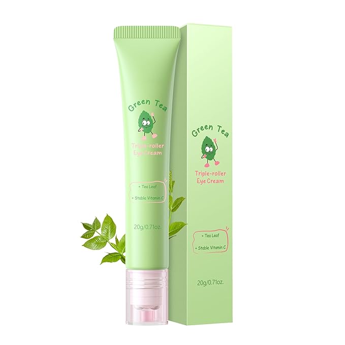 Green Tea Eye Roller Cream, Under Eye Moisturizer For Puffiness, Fine Lines and Bags, Green Tea Extract + Coffee Extract, Skin Care Eyes Repair Gel Hydrating & Cooling Formula, 0.71oz
