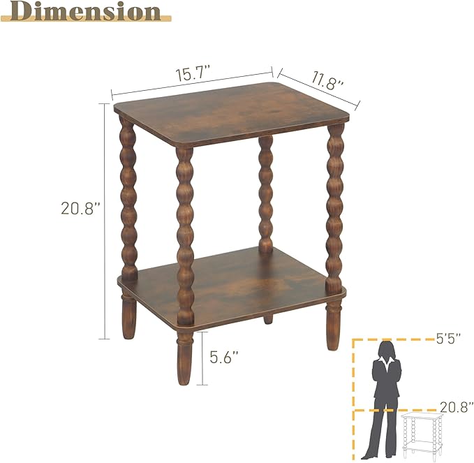 Fultyle Side Tables Set of 2, Small End Table with Storage Shelf, Night Stand Set 2 Bedside Tables for Living Room, Bedroom, Office and Small Spaces (Rustic Brown)