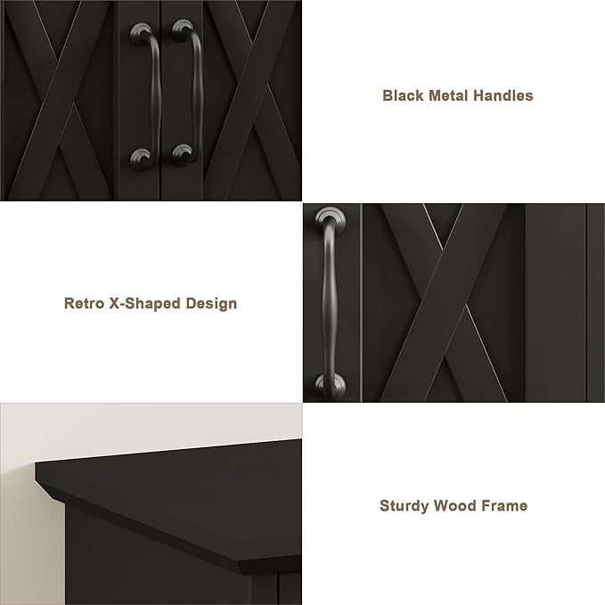 ChooChoo Farmhouse Medicine Cabinet, Bathroom Wall Cabinet with Adjustable Shelf, Towel Bar, 3 Hooks, Over The Toilet Storage Cabinet for Bathroom, Kitchen, Black