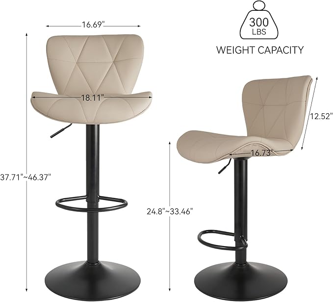 Nalupatio Modern Bar Stools Set of 3, Adjustable Faux Leather Upholstered Swivel Bar Stools, Counter Bar Chairs with Back for Kitchen Island, Khaki