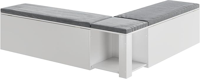 Mekminop Kitchen Breakfast Nook Bench, Backless Wood Corner Bench with Cushion Seat, L Shape Dining Bench with Hidden Storage Space, White