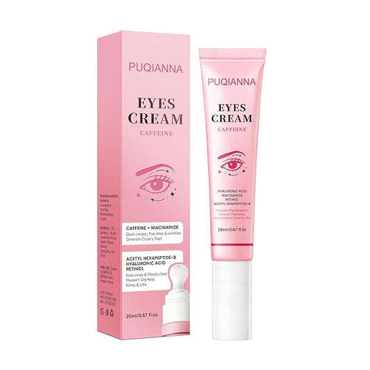 PUQIANA Eye Cream with Caffeine, Retinol & Acetyl Hexapeptide-8 - Anti-Aging, Hydrating, Lifting & Firming, Reduces Fine Lines & Wrinkles, Infused with Niacinamide & Hyaluronic Acid