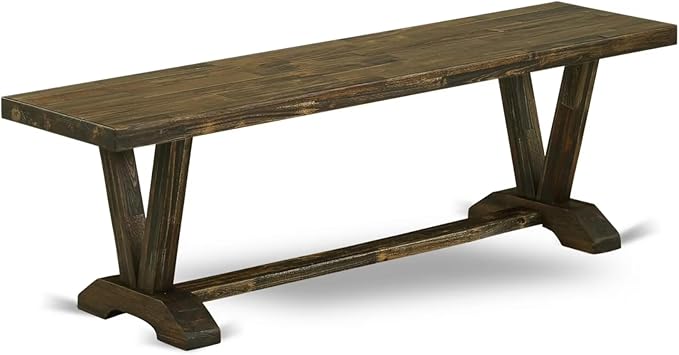 East West Furniture VB776 V-Style Mid Century Modern Dining Bench with Wooden Seat, 60x15x18 Inch, Multi-Color