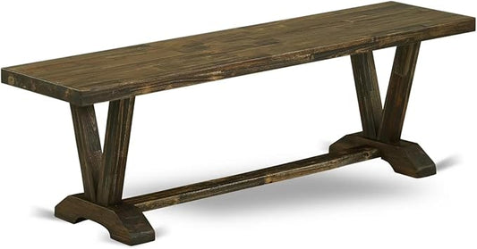 East West Furniture VB776 V-Style Mid Century Modern Dining Bench with Wooden Seat, 60x15x18 Inch, Multi-Color