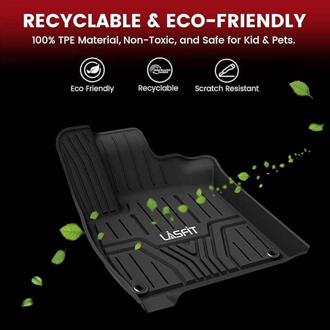 LASFIT Floor Mats for Honda CR-V 2026 2025 2024 2023 (Gasoline & Hybrid & e:FCEV), All Weather TPE Custom Fit Anti-Slip Pet Friendly Car Liners, 1st & 2nd Row Black