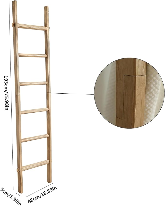 Wooden Blanket Ladder - Natural & Motley Wood - Leaning Wall Decor for Bedroom, Bathroom, Living Room - Rustic Quilt Holder & Towel Rack (Brown, 76in（6-Tier）)