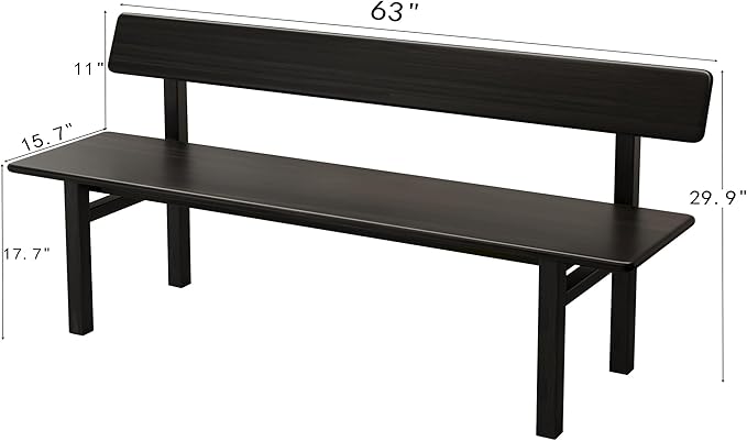 63inch Entryway Bench, Black Dining Bench with Spindle Back Farmhouse Bench Wood Bench for Foyer Balcony Living Room, Black