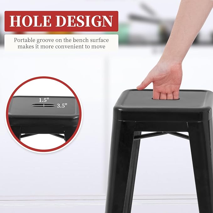 FDW Metal Bar Stools Set of 4 Counter Height Bar Stools 24 Inches Industrial Bar Chairs Patio Stool Stackable Backless Stool Indoor Outdoor Metal Kitchen Stools Bar Chairs (Black, 24")