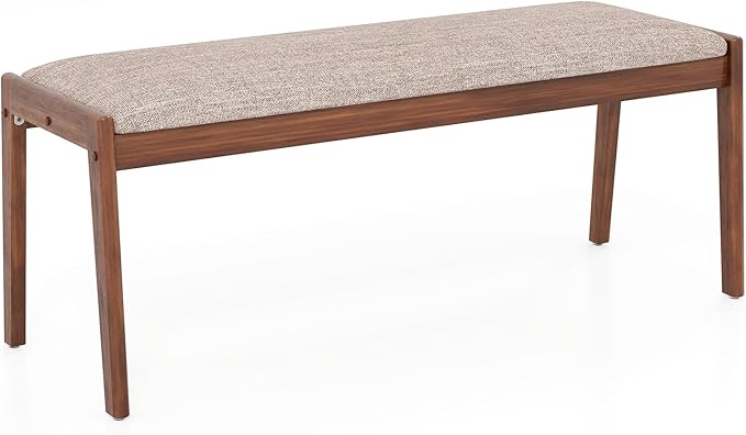 Giantex 45" Upholstered Entryway Bench with Rubber Wood Legs & Fabric Padded Seat, 400Lbs Capacity, Farmhouse Dining Bench for End of Bed, Hallway, Bedroom, Kitchen, Dining Room, Beige