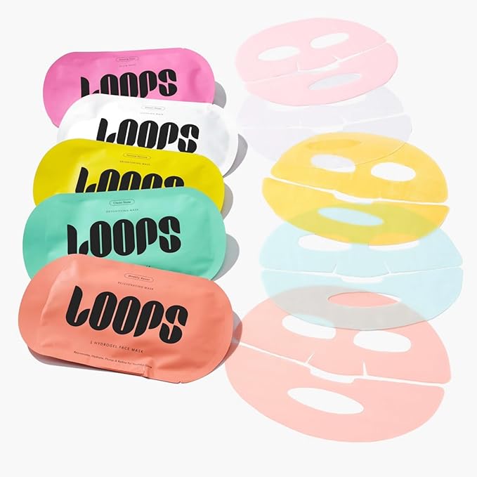 LOOPS VARIETY LOOP KIT - The Best Hydrogel Face Masks for Every Skin Moment - Loops Face Mask - 5 Masks for Hydrating, Detoxifying, Repairing, Soothing, and Rejuvenating - All Skin Types, 5pc