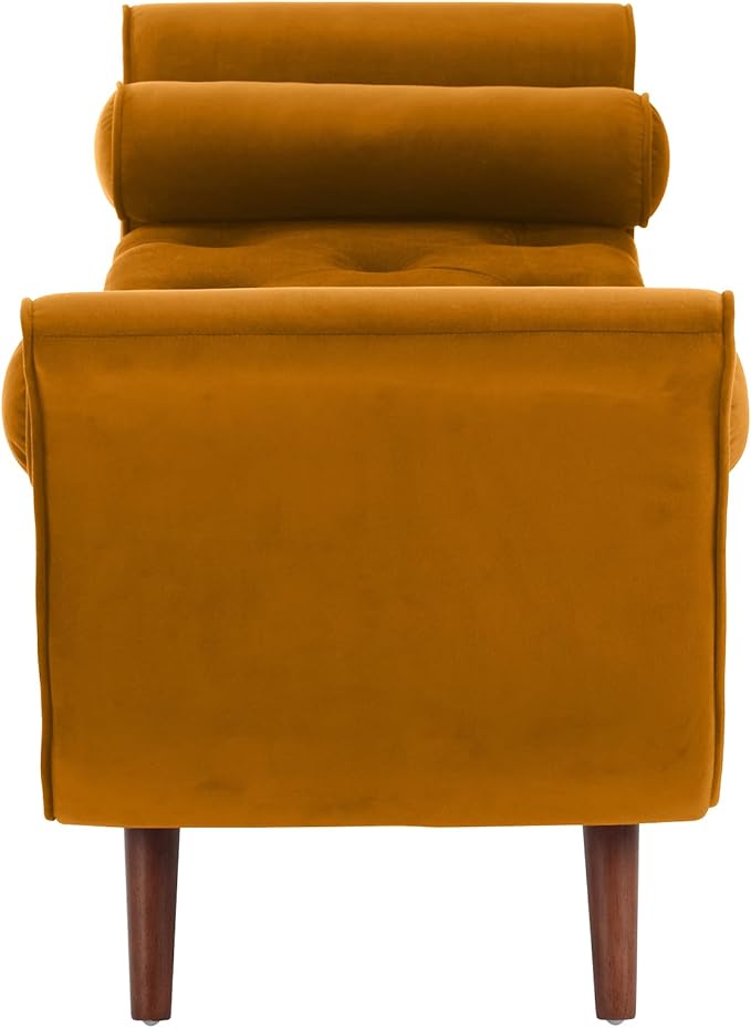 Storage Bench for Bedroom End of Bed, Velvet Upholstered Rolled Armed Button Tufted Sofa Stool Bench, Storage Ottoman Couch Long Bench with Solid Wood Legs (Brown)
