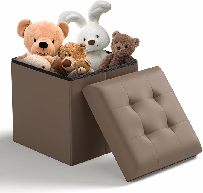 Storage Ottoman Bench, 15 Inch Ottoman Foot Rest, End of Bed Bench, Storage Chest for Living Room, Bedroom, Entryway, Brown