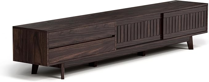 TV Stand for up to 100 Inch TVs, 94.5" Entertainment Center with Storage & Power Outlet, Mid Century Modern Media Console w Drawers and Sliding Door, Television Stand for Living Room, Walnut
