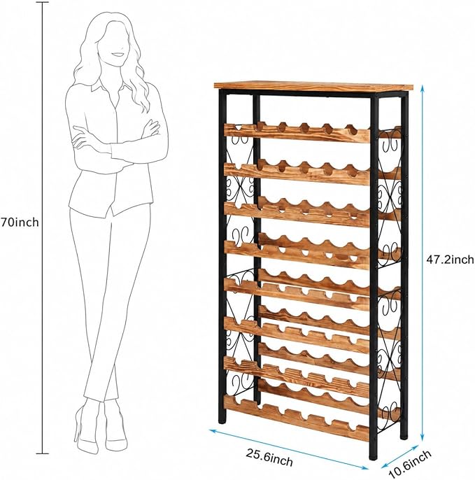 Sonyabecca 48 Bottle Wine Rack Freestanding Floor with Wood Top,8-Tier Wine Storage Shelf with Serving Station, Wine Holder for Kitchen, Bar, Dining Room, Home Bar Cabinet for Wine Bottles, No Wobble