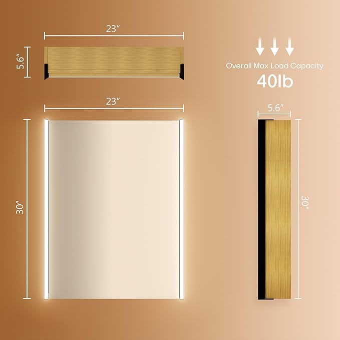 30 x 23-1/4 Inch LED Lighted Medicine Cabinet with Mirror, Moisture-Resistant Wood, Stepless Dimmable, 3000K/5500K, Adjustable Shelf, Flat-Pack Design – Assembly Required, Oak