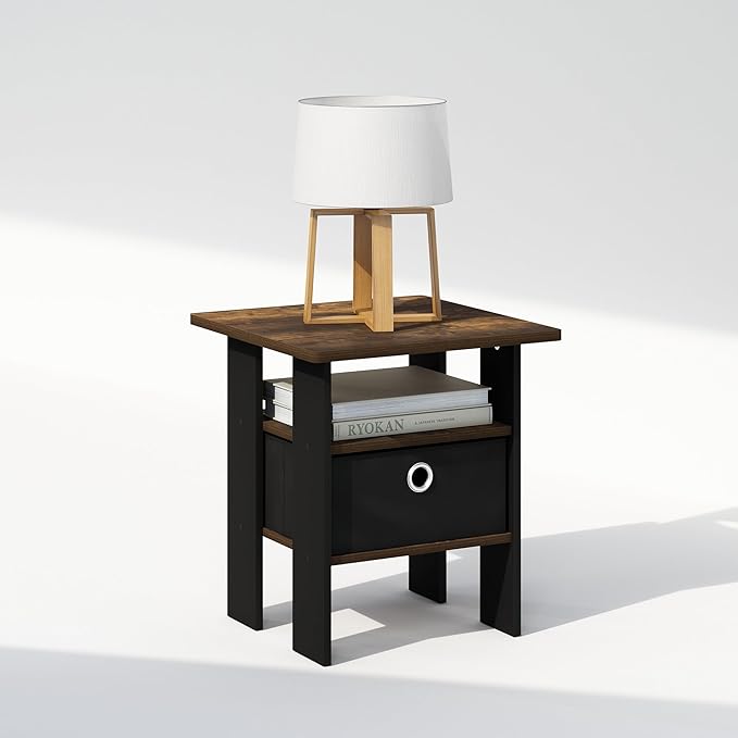 Furinno TIDUR Night Stand, Open Shelf Design Nightstand with Storage Bin, Bedside Table, End Table, Side Table, for Bedroom, Closet, Dorm, Amber Pine