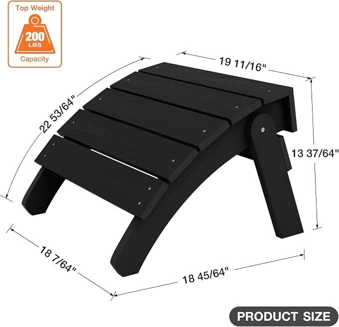 YEFU Adirondack Ottoman, Patio Foot Rest, Adirondack Foot Rest, Folding Adirondack Footstool, Weather Resistant for Adirondack Chair, Widely Used for Outdoor, Porch, Backyard, Garden, Fire Pits-Black
