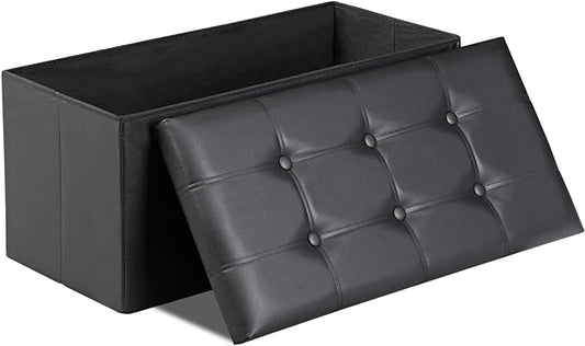 ZenStyle 30Inches Storage Ottoman Bench, Folding Footrest Stool, Storage Chest Long Shoes Bench with Foam Padded Seat, Holds up to 350 lbs, for Living Room, Entryway, Bedroom, (Black, 30 inches)