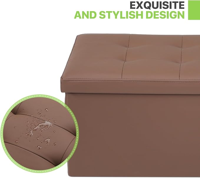 Magshion Folding Storage Ottoman Bench, 30 Inches PU Leather Ottoman Foot Rest, End of Bed Bench, Storage Chest for Living Room, Entryway, Bedroom, 600 lbs Load Capacity, Brown