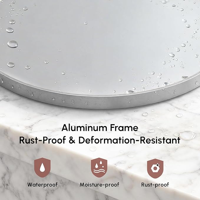 USHOWER Brushed Nickel Bathroom Mirrors for Over Sink, 30 Inch Circle Mirror with Metal Frame, Wall Mirror for Vanity, Entryway, Living Room, Hallway and Bedroom Decor