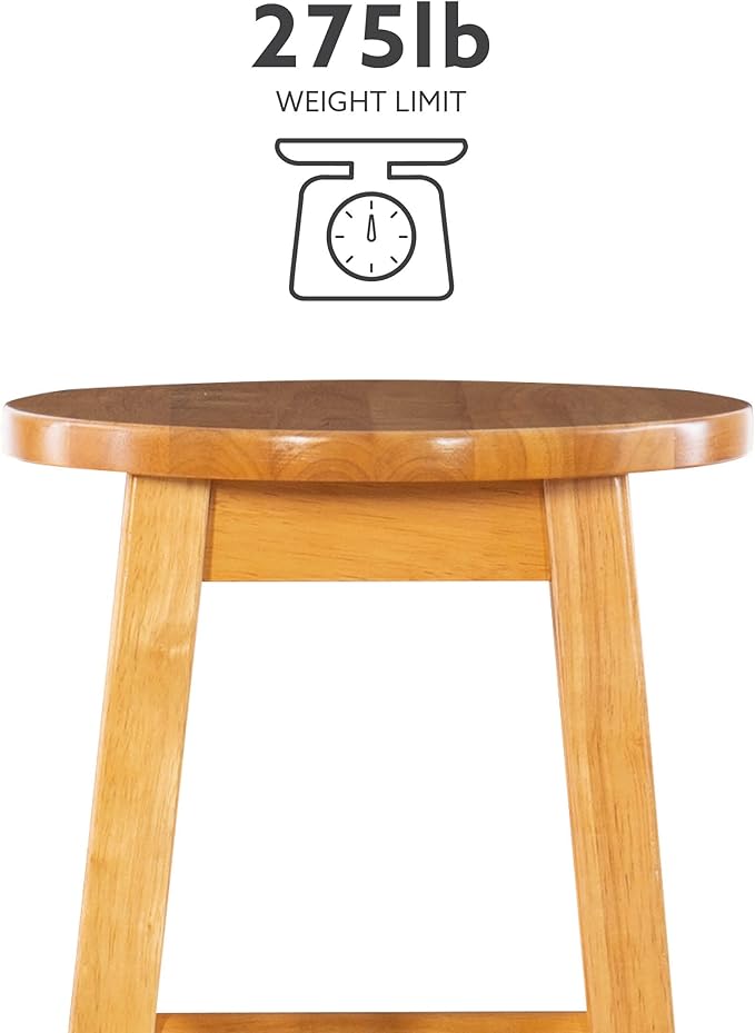 Linon Natural Barstool with Round Seat, 24-Inch