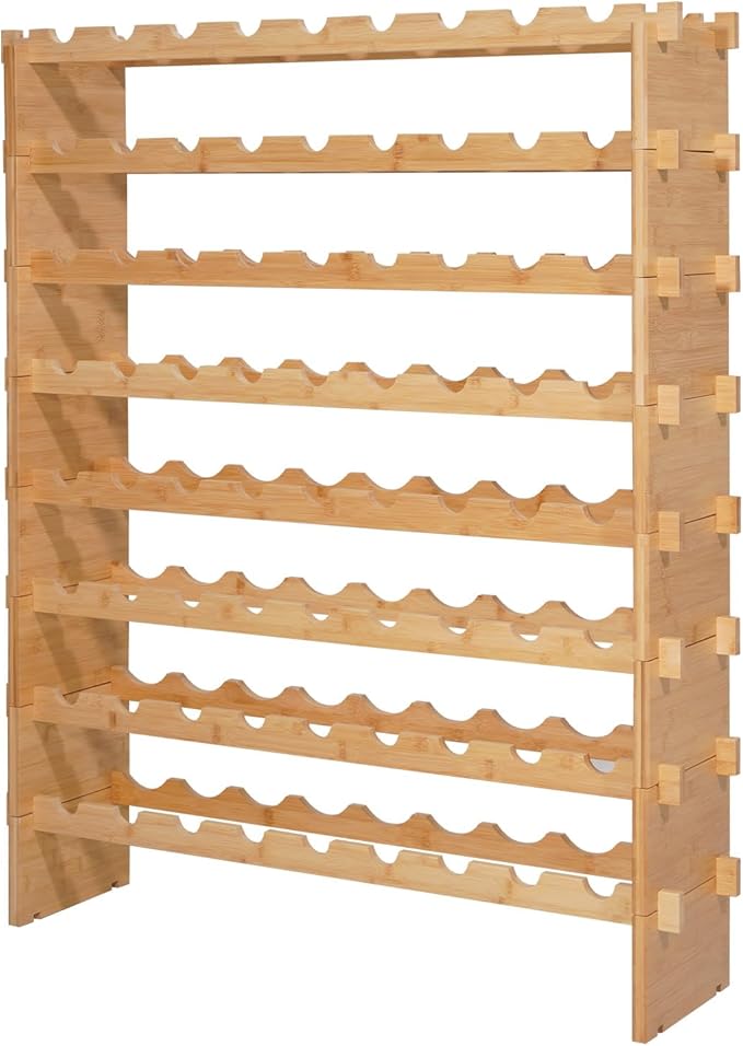 VEVOR 72 Bottle Stackable Modular Wine Rack, 8-Tier, Floor Freestanding Wine Storage Rack, Sturdy Wines Holder Display Shelf, Wobble-Free Shelves, Easy Assembly, for Kitchen, Cellar, and Bar, Natural