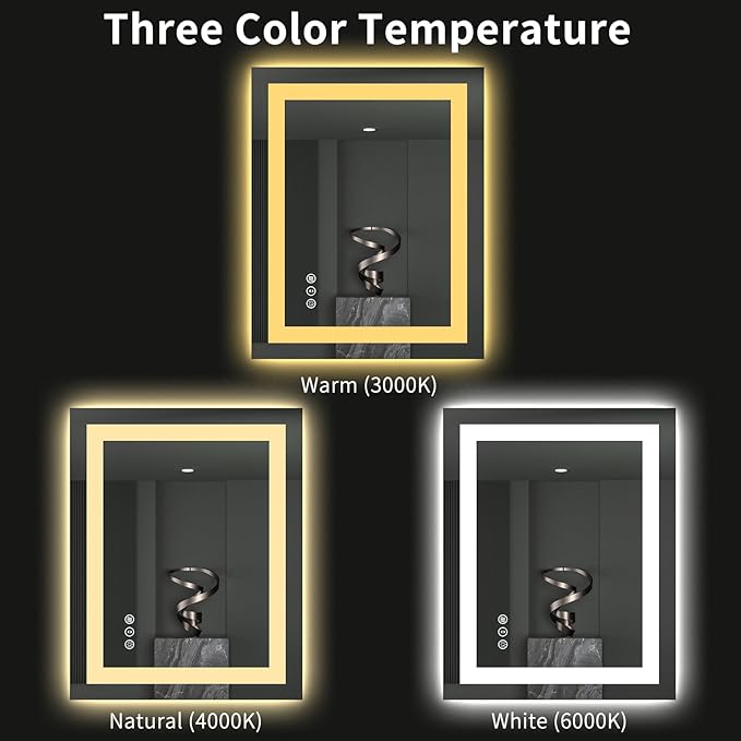 LOAAO 24"X30" LED Bathroom Mirror with Lights, Anti-Fog, Dimmable, Backlit + Front Lit, Lighted Bathroom Vanity Mirror for Wall, Memory Function, Tempered Glass, ETL Listed