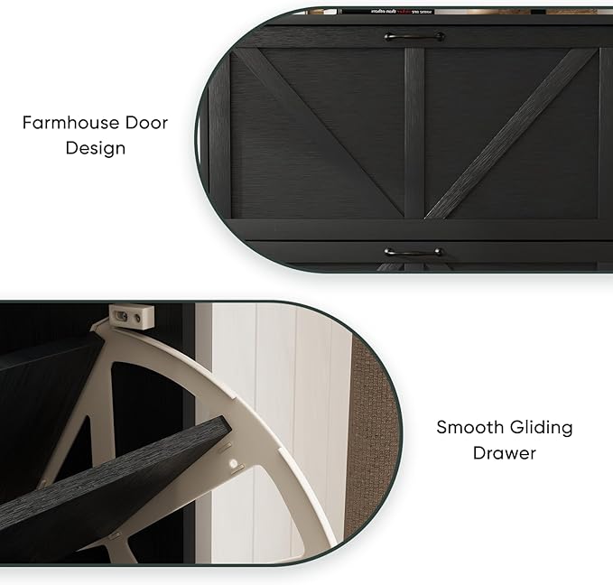 Smart FENDEE Shoe Cabinet, Shoe Storage Cabinet for Entryway with 2 Flip Drawers, Narrow Farmhouse Shoe Organizer Cabinet, Slim Shoe Rack Cabinet, 31.5in Black