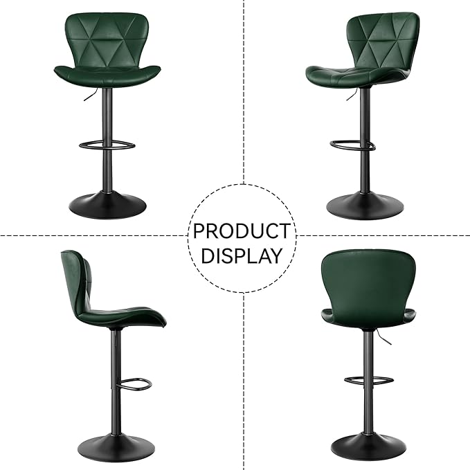 Nalupatio Modern Bar Stools Set of 4, Adjustable Faux Leather Upholstered Swivel Bar Stools, Counter Bar Chairs with Back for Kitchen Island, Green