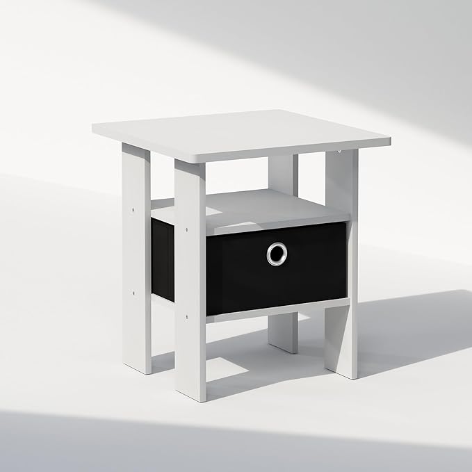 Furinno TIDUR Night Stand, Open Shelf Design Nightstand with Storage Bin, Bedside Table, End Table, Side Table, for Bedroom, Closet, Dorm, White