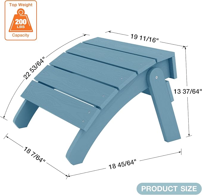 YEFU Adirondack Ottoman Set of 2, Patio Foot Rest, Adirondack Foot Rest, Folding Adirondack Footstool, Weather Resistant for Adirondack Chair, Widely Used for Outdoor, Porch, Backyard, Fire Pits-Blue