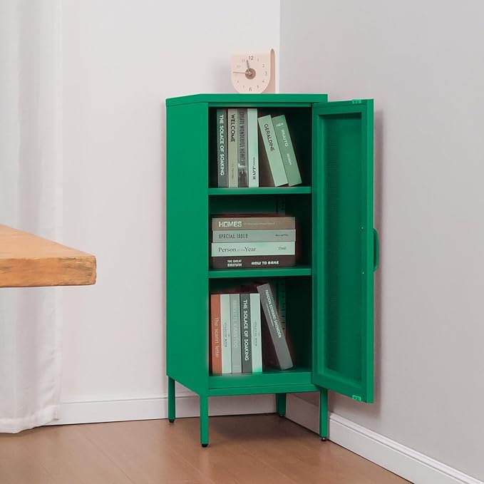 Slim Metal Storage Cabinet with Mesh Doors - 42'' Tall Narrow Organizer Tower, Compact Freestanding Cabinet, Versatile Utility Storage for Home, Office, Kitchen, Living Room, Durable and Modern Design