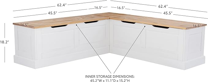 Linon Harris Natural and White Two Tone Backless Corner Breakfast Nook - Nook Only, Table is NOT Included