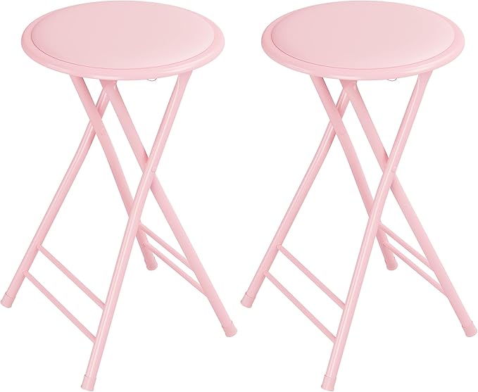 Lavish Home Folding Stool - Set of 2 Counter Height Bar Stools – 24-Inch Backless Folding Chairs with 225lb Capacity for Kitchen, Rec Room, or Game Room (Pink)