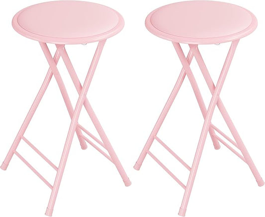 Lavish Home Folding Stool - Set of 2 Counter Height Bar Stools – 24-Inch Backless Folding Chairs with 225lb Capacity for Kitchen, Rec Room, or Game Room (Pink)