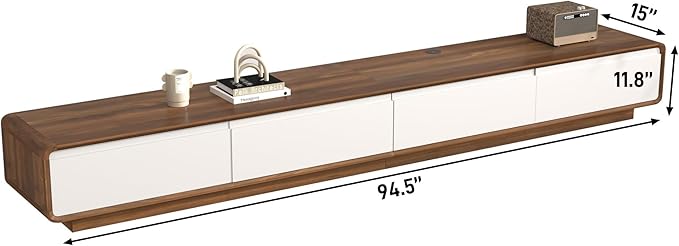chartustriable 94.5" Minimalist Floating TV Stand for TVs up to 100 Inches, Modern Wall Mounted Media Console with 2 Drawers, Entertainment Center for Living Room, Walnut and White