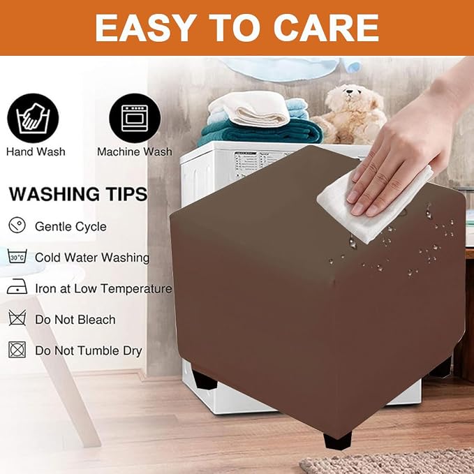 Waterproof Ottoman Cover Square Stretch PU Soft Folding Storage Ottoman Cover with Elastic Bottom Cube Footrest Foot Stool Slipcovers Machine Washable(Medium/Dark Coffee)