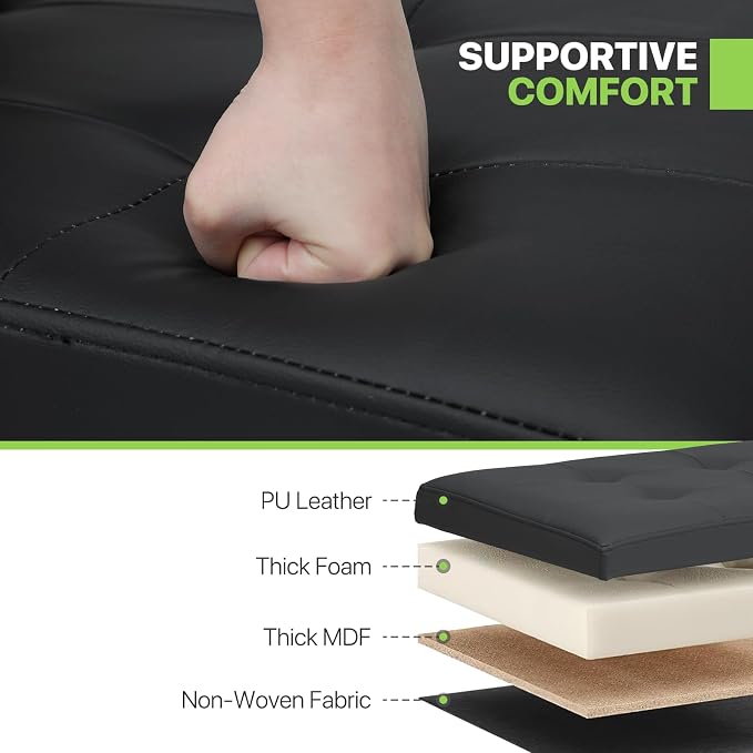 Magshion Folding Storage Ottoman Bench, 30 Inches PU Leather Ottoman Foot Rest, End of Bed Bench, Storage Chest for Living Room, Entryway, Bedroom, 600 lbs Load Capacity, Black
