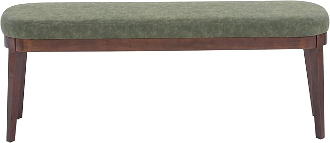 Christopher Knight Home Ella Mid-Century Faux Leather Upholstered Dining Bench, End of Bed Footrest, Entryway/Hallway Seating, Indoor Ottoman Bench with Padded Seat and Solid Wood Leg, Green+Brown