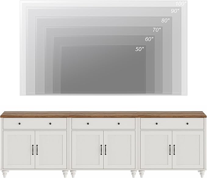 WAMAPT Buffet Cabinet with 6 Doors and 3 Drawers, Large Coffee Bar Table Wood Kitchen Storage Cabinets, Modern Farmhouse Sideboard Credenza for Dining Room, White, 101 inch
