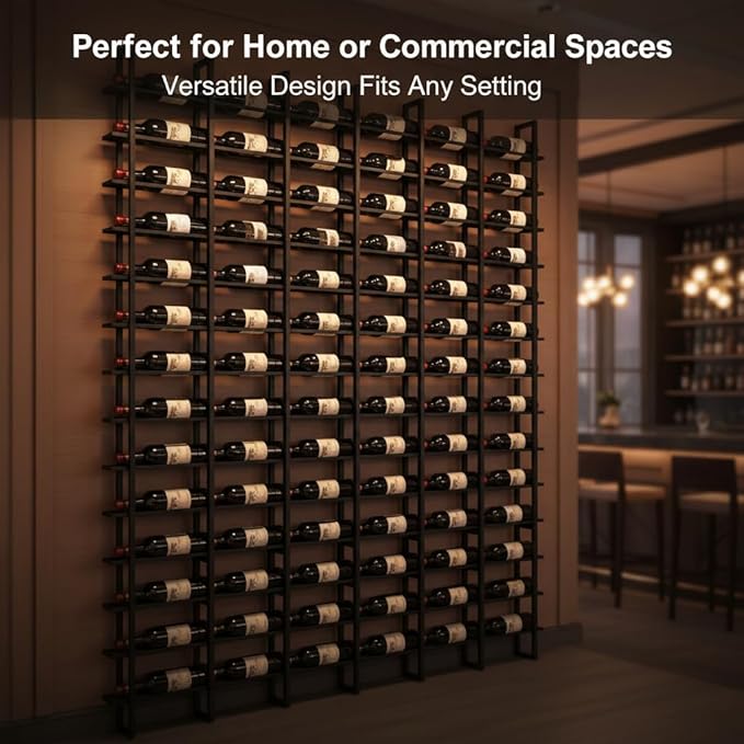 Large Wall Mount Wine Rack, 16 Tier 160 Bottle Wine Storage Organizer Display Holder, Metal Liquor Display for Wine Cellars, Home Bars, Kitchens, and Dining Rooms (Black, 160 Bottles)