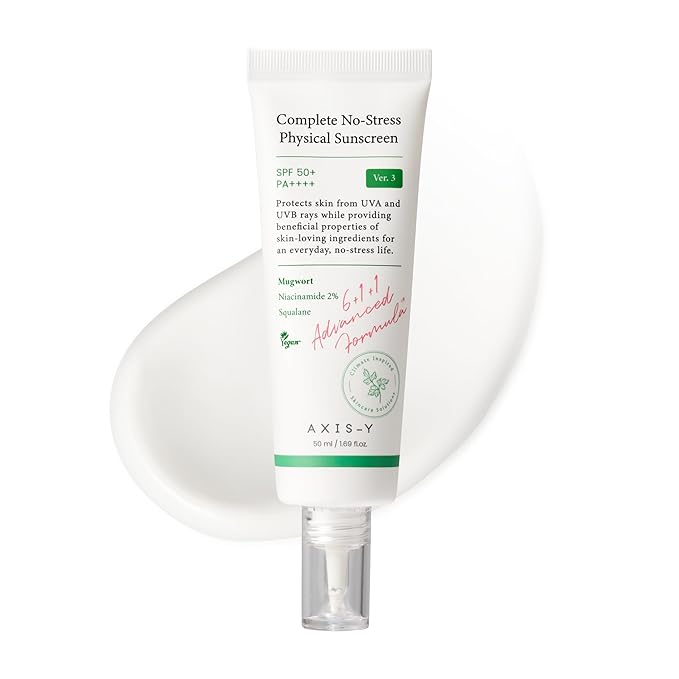 AXIS-Y Complete No-Stress Physical Sunscreen V3 SPF 50 – Mineral Face Sunscreen with Zinc Oxide & 2% Niacinamide – UVA Protection, Lightweight Moisturizing Korean Sunscreen (1.69 fl oz)