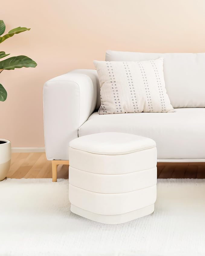 B FSOBEIIALEO Velvet Storage Ottoman with Tray, Square Folding Ottoman with Storage Coffee Table Foot Rest for Dorm Room, Living Room White, 15"x15"x15"