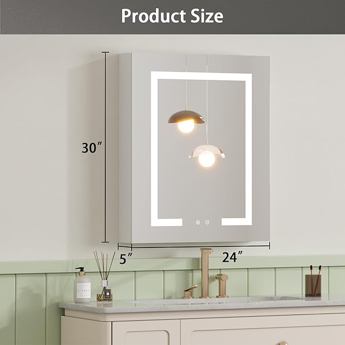 DEYGIA LED Medicine Cabinet with Mirror for Bathroom, Assembly-Free Lighted Medicine Cabinet, Defog, Stepless Dimming, 3 Colors, 2 Outlets, 2USB, Aluminum Wall Mounted Mirrored Cabinets, 24”Wx30“H