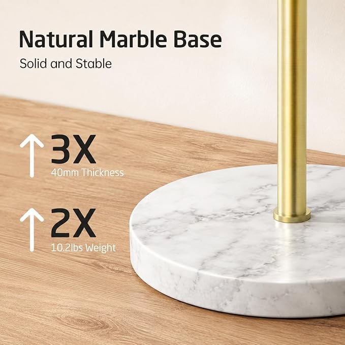 KES Brushed Gold 40-Inch Freestanding Towel Racks for Bathroom with Weighted Natural Marble Base, 3 Swivel Arms Bath Floor Free Standing Towel Racks, 18/8 Stainless Steel, BTH219-BZ