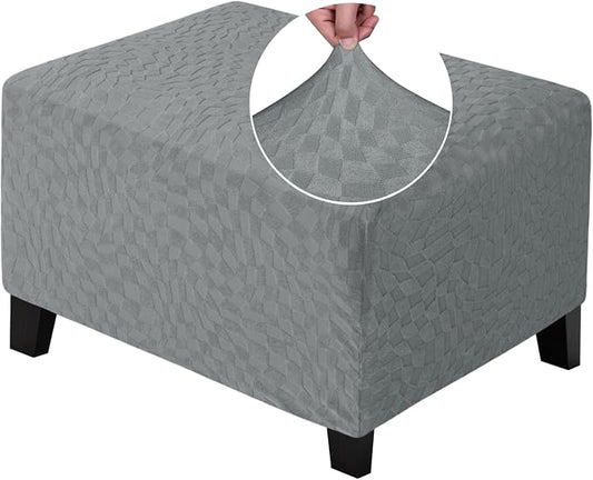 ZNSAYOTX 2026 Rectangle Ottoman Cover (L:28"-34") Super Stretch Soft Footrest Slipcover Form Fit, Universal Folding Foot Stool Covers with Non-Slip Elastic Band, Fashion Jacquard Texture, Light Grey