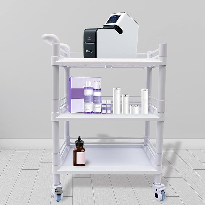 3 Tier Rolling Medical Storage Shelves Rack with Wheels - Beauty Salon SPA Medical Rolling Cart with 360 Silent Swivel Wheels