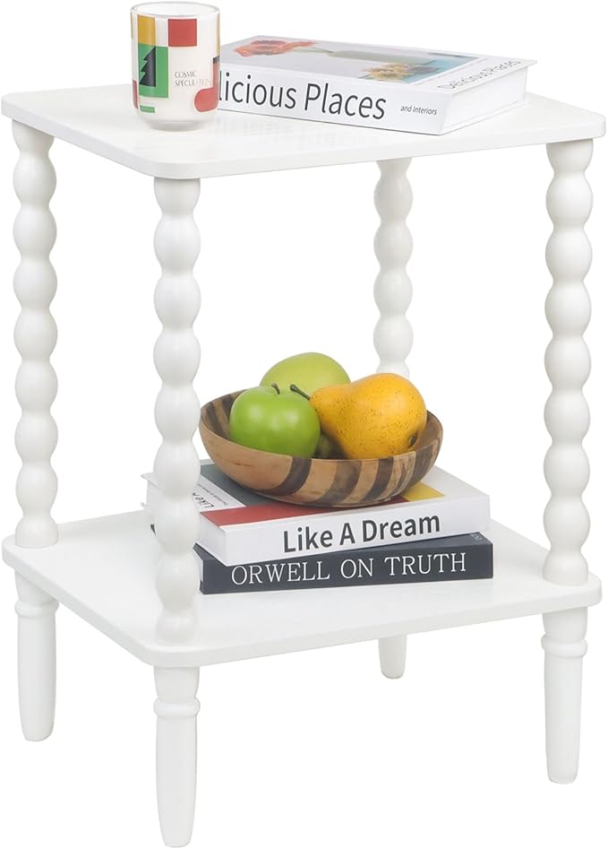 Fultyle White End Table, Small Side Table with Storage Shelf, 2-Tier Modern Night Stand for Bedroom, Living Room, Small Spaces (White)