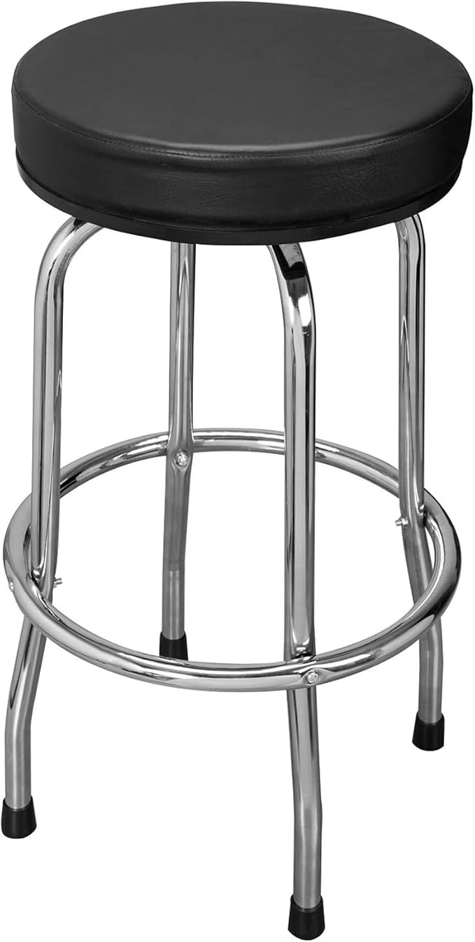 Torin ATRP6185B-1 Swivel Bar Stool: Padded Garage/Shop Seat with Chrome Plated Legs, Black